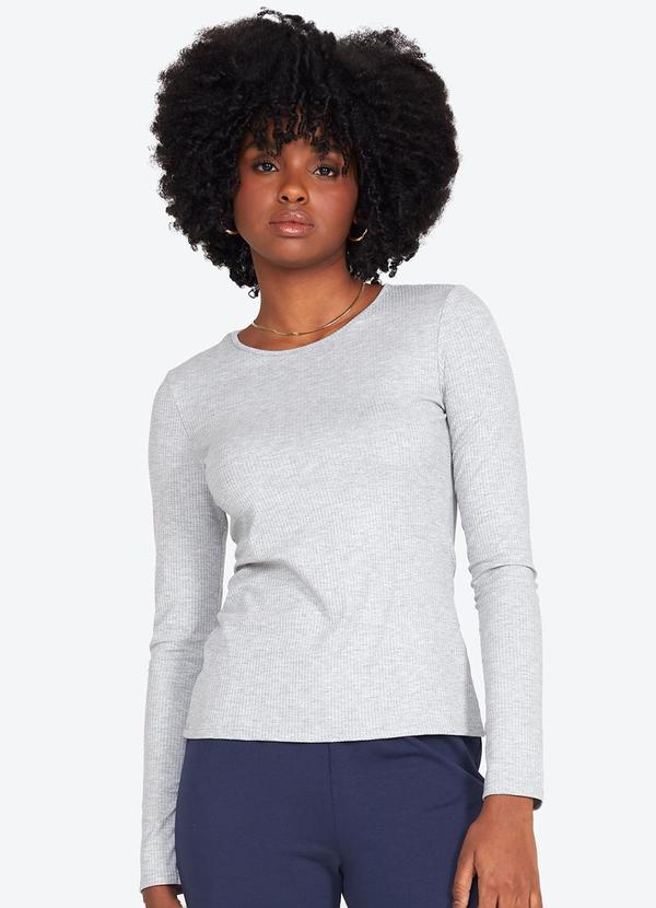 Basicamente - Camiseta Canelada Manga Longa Feminina