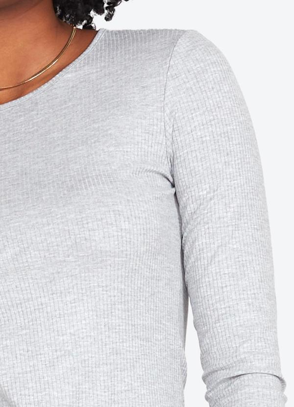 Basicamente - Camiseta Canelada Manga Longa Mescla Claro 2