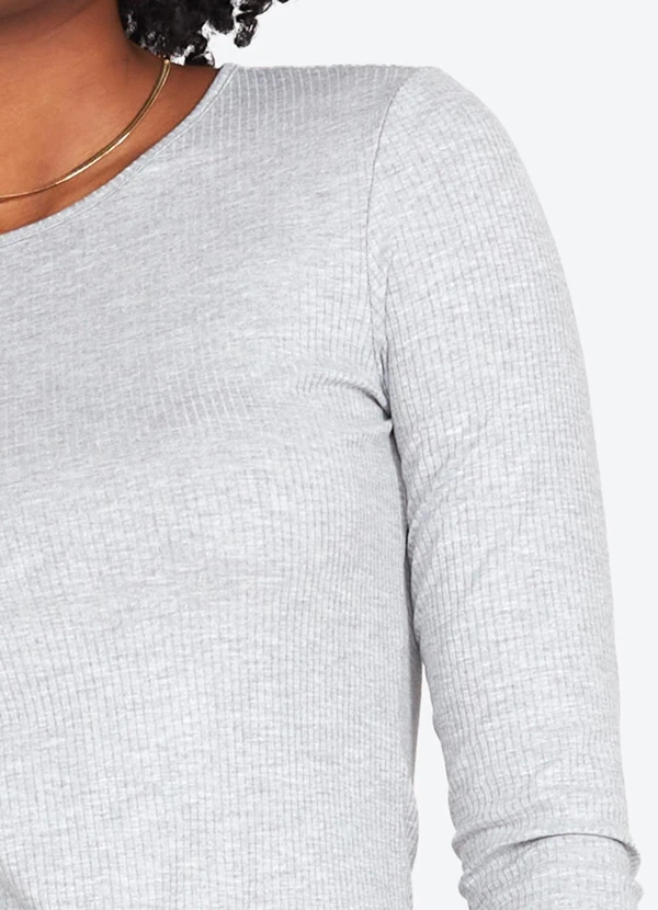 Basicamente - Camiseta Canelada Manga Longa Mescla Claro 2