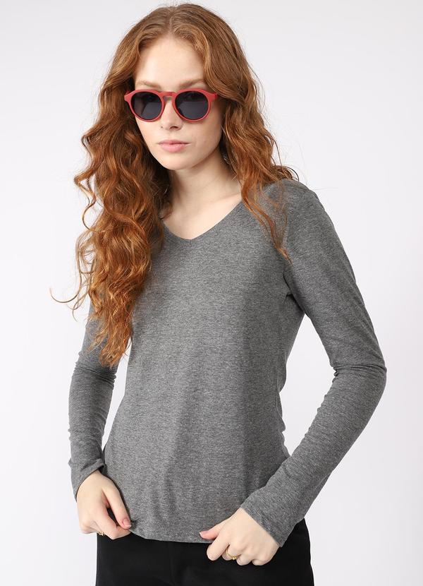 Basicamente - Camiseta Manga Longa Viscose Mescla Escuro