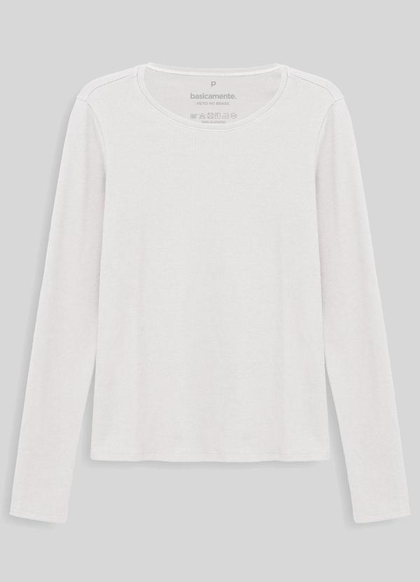 Basicamente - Camiseta Ribana Manga Longa Feminina Branco