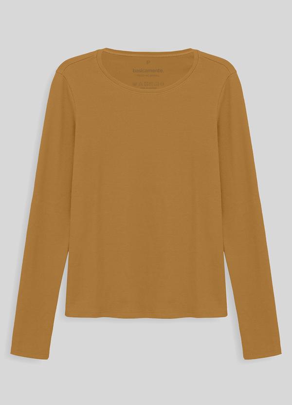 Basicamente - Camiseta Ribana Manga Longa Feminina Ocre 1