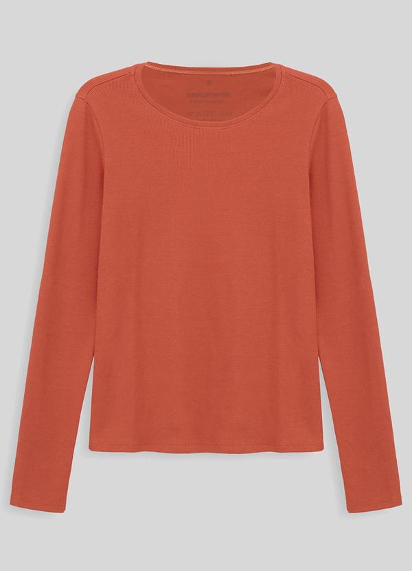Basicamente - Camiseta Ribana Manga Longa Laranja Coral