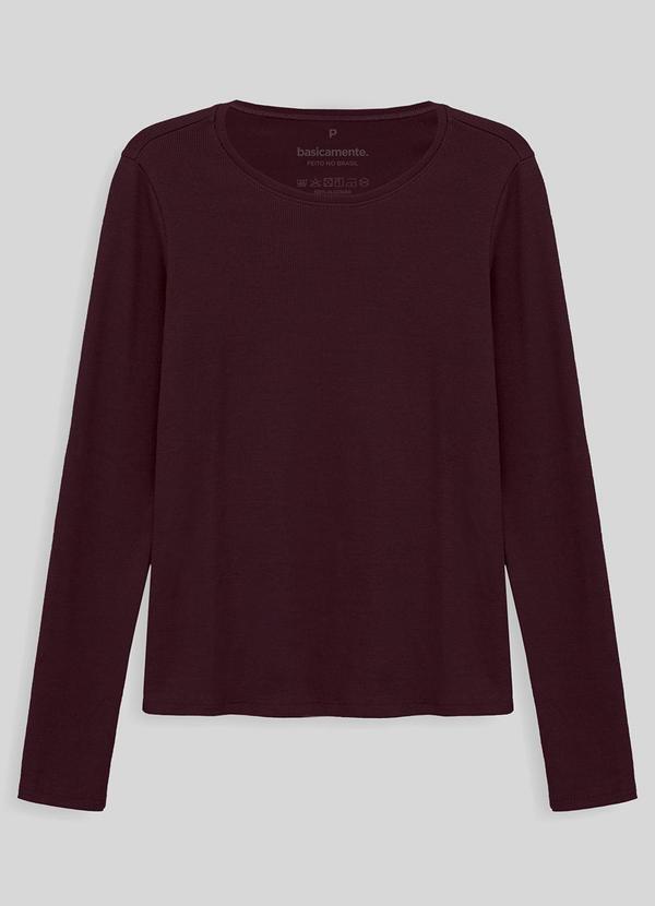 Basicamente - Camiseta Ribana Manga Longa Vermelho Vinho