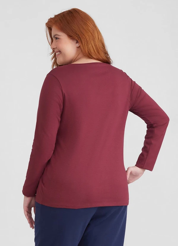 Basicamente - Camiseta Slim Gola V Manga Longa Plus Feminina 2