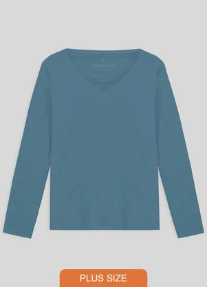 Basicamente - Camiseta Slim Gola V Manga Longa Plus Feminina - BASICAMENTE