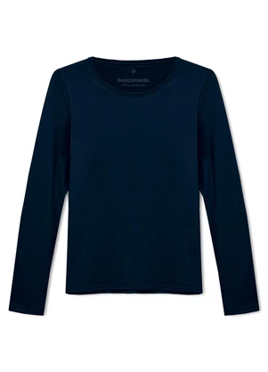 Basicamente - Camiseta Slim Manga Longa Feminina Azul Marinho - BASICAMENTE
