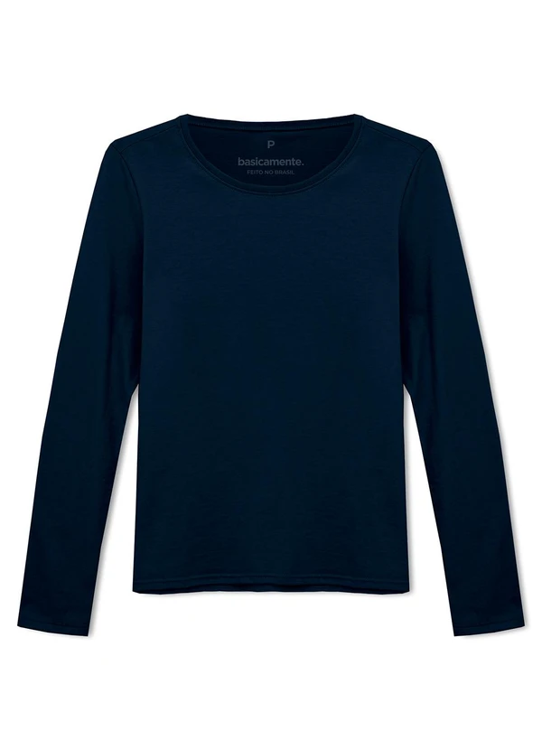 Basicamente - Camiseta Slim Manga Longa Feminina Azul Marinho