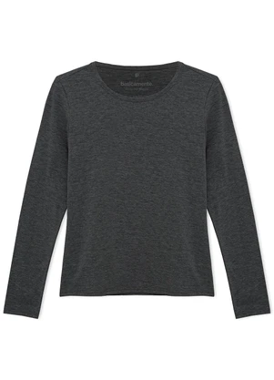 Basicamente - Camiseta Slim Manga Longa Feminina Mescla Escuro - BASICAMENTE