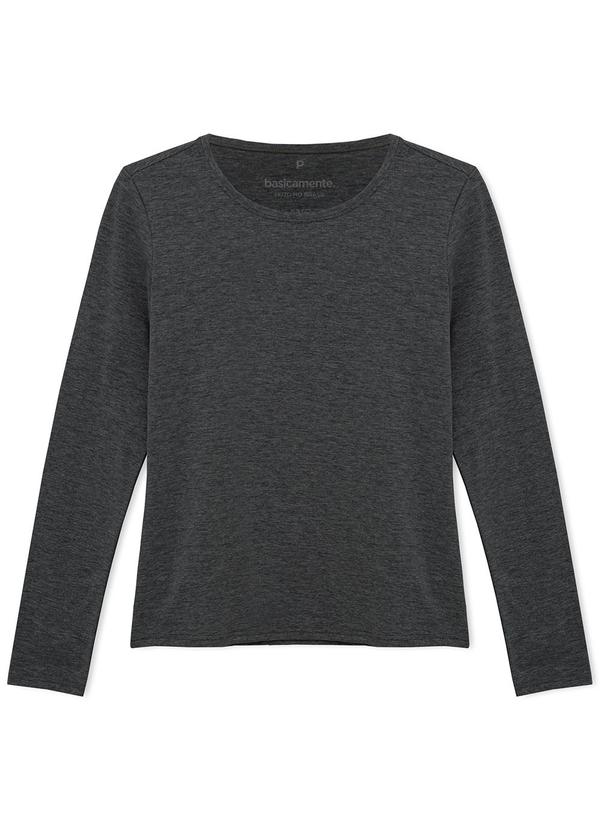 Basicamente - Camiseta Slim Manga Longa Feminina Mescla Escuro