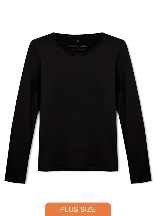 Basicamente - Camiseta Slim Manga Longa Feminina Preto