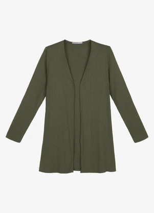 Endless - Cardigan Ribana Canelada Básico Verde - ENDLESS