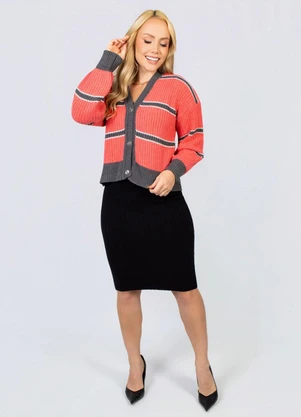 Doce Tom - Cardigan Tricot Listrado Laranja - DOCE TOM