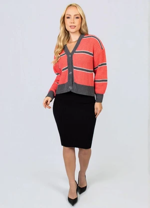Doce Tom - Cardigan Tricot Listrado Laranja - DOCE TOM