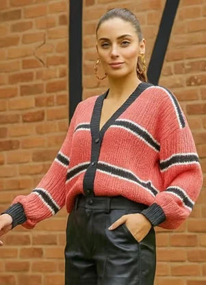 Doce Tom - Cardigan Tricot Listrado Rosa - DOCE TOM