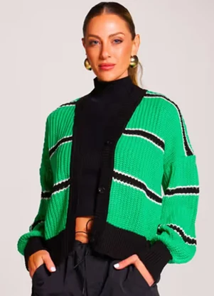 Doce Tom - Cardigan Tricot Listrado Verde - DOCE TOM