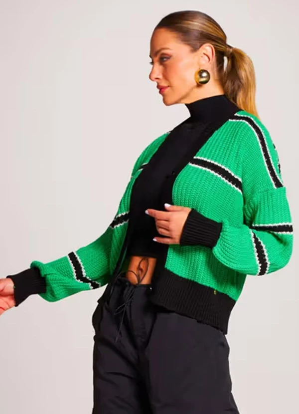 Doce Tom - Cardigan Tricot Listrado Verde 2