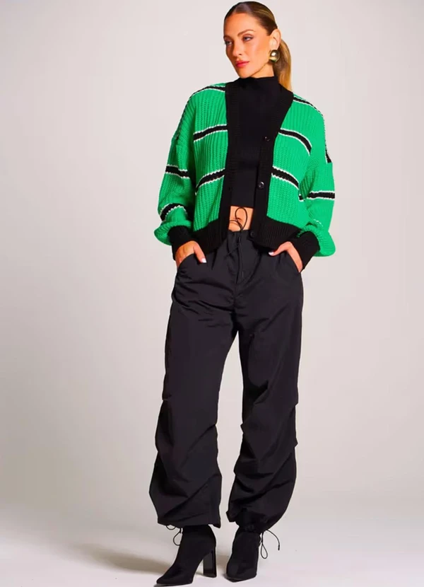 Doce Tom - Cardigan Tricot Listrado Verde 3