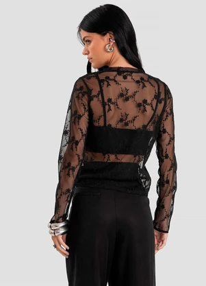 Dianna - Conjunto Feminino Blusa de Tule com Top Preto - DIANNA