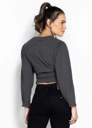 Forum - Cropped Canelado Mangas Amplas Cinza - FORUM