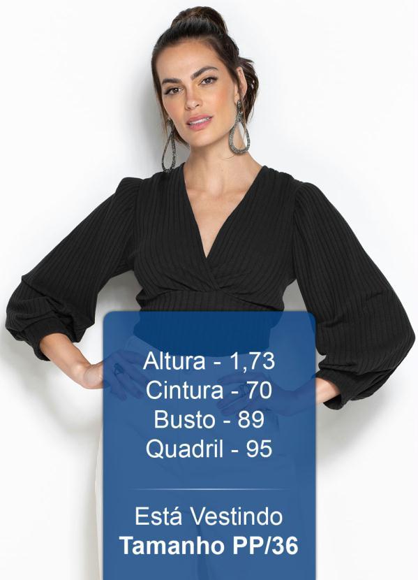 Forum - Cropped Canelado Mangas Amplas Preta 5