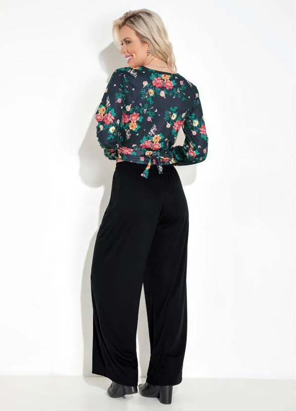 Moda Pop - Cropped Floral Preto com Amarração 4