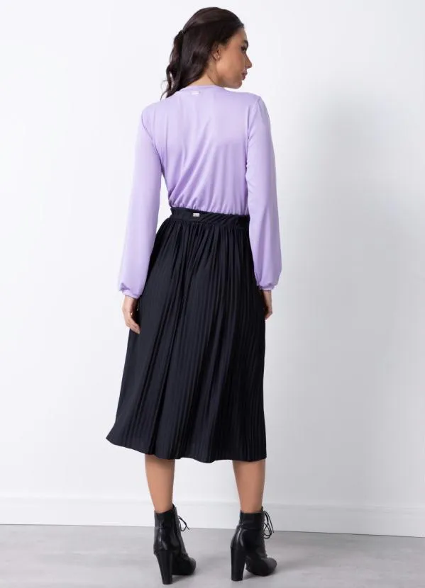 Quintess - Cropped Lilás com Gota no Decote e Mangas Longas