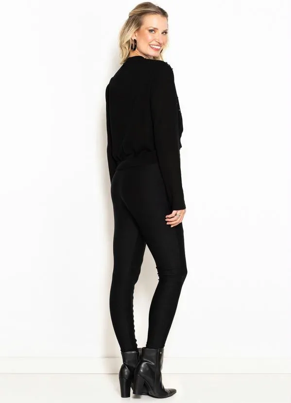 Maria Filó - Cropped Manga Longa Moletom Bordada Preta 4