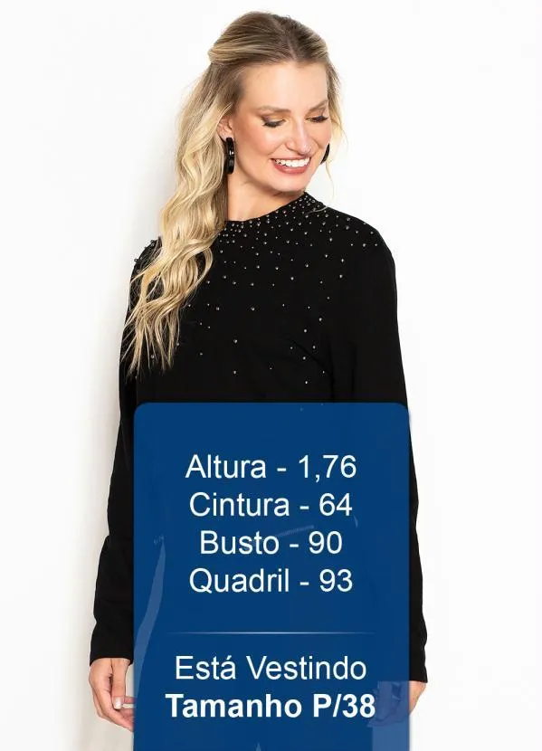 Maria Filó - Cropped Manga Longa Moletom Bordada Preta 5