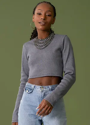 The Philippines - Cropped Manga Longa Ribana Azul - THE PHILIPPINES