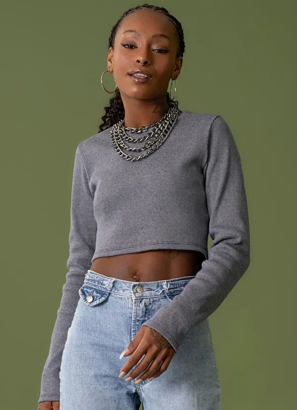 The Philippines - Cropped Manga Longa Ribana Azul