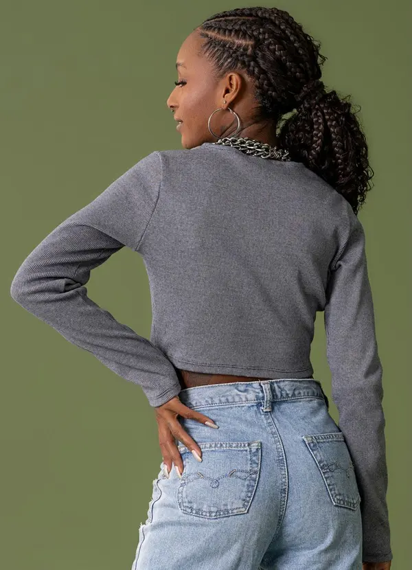 The Philippines - Cropped Manga Longa Ribana Azul 2