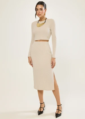 Naguchi - Cropped Manga Longa Tricot Tapioca - NAGUCHI