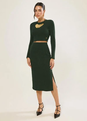 Naguchi - Cropped Manga Longa Tricot Verde Floresta - NAGUCHI