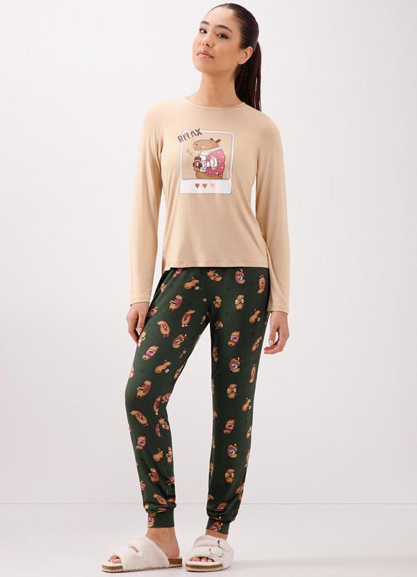 Lunender - Pijama com Calça e Blusa em Malha Verde