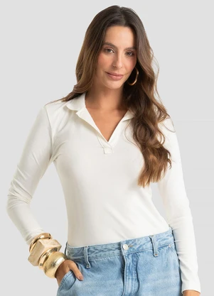 Dianna - Polo Manga Longa Feminina Cotton Leve Bege - DIANNA