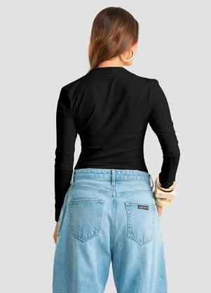 Dianna - Polo Manga Longa Feminina Cotton Leve Preto - DIANNA