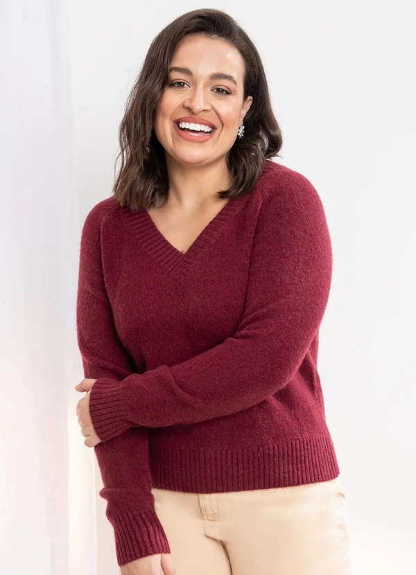 Quintess - Suéter em Tricô Bordô Decote V 10