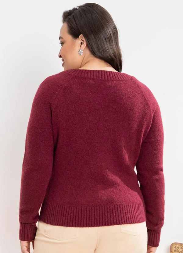 Quintess - Suéter em Tricô Bordô Decote V 11