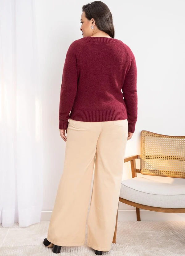 Quintess - Suéter em Tricô Bordô Decote V