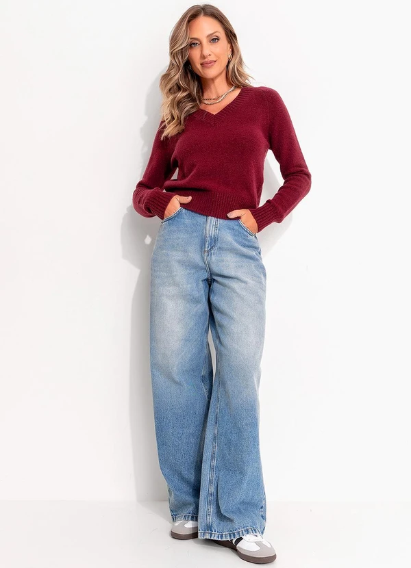 Quintess - Suéter em Tricô Bordô Decote V 5