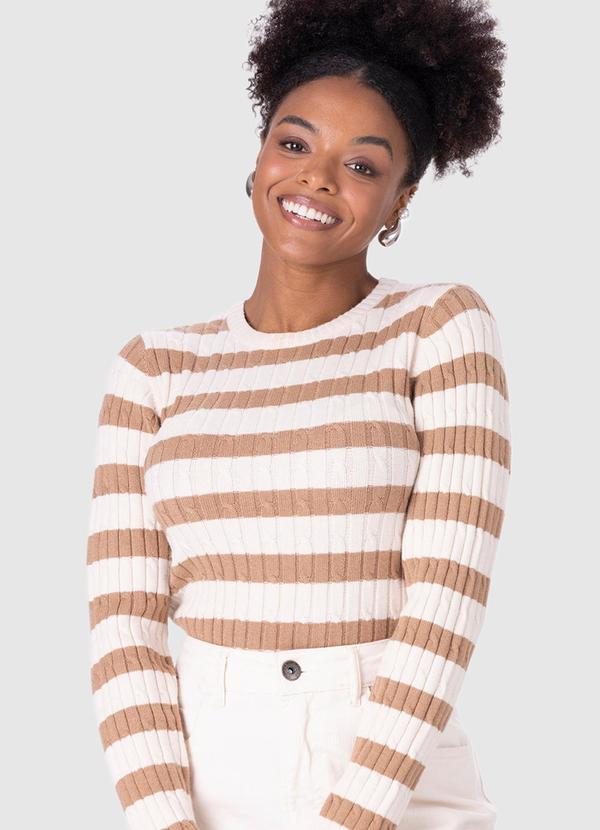 Malwee - Suéter em Tricô Listrado Bege