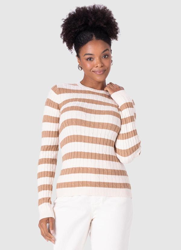 Malwee - Suéter em Tricô Listrado Bege 2