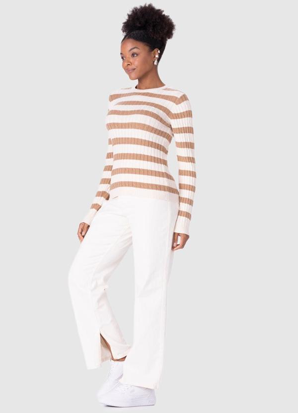 Malwee - Suéter em Tricô Listrado Bege 3
