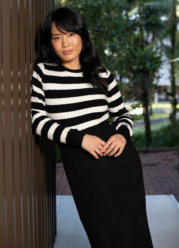 Malwee - Suéter em Tricô Listrado Preto