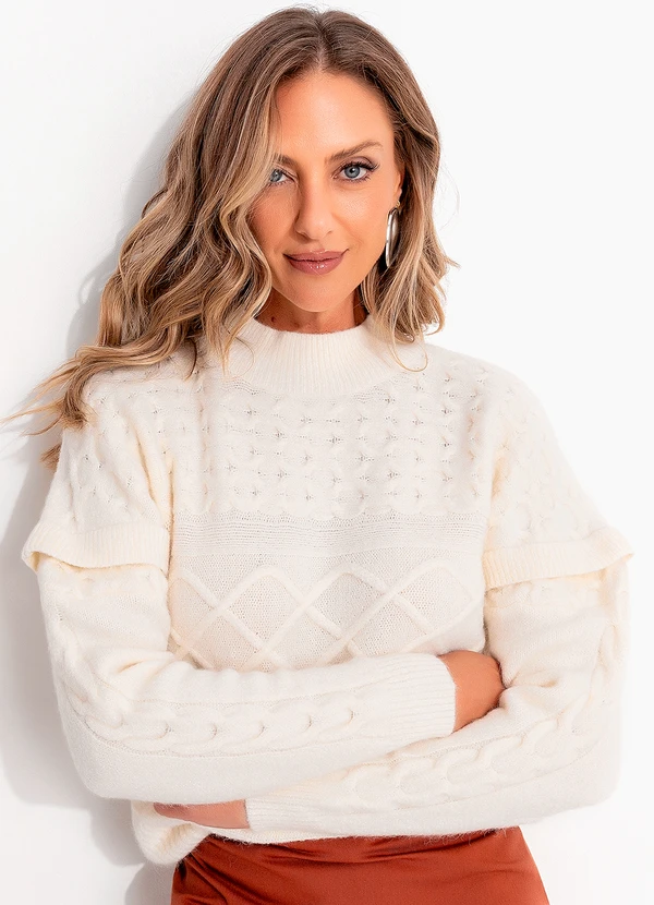 Quintess - Suéter em Tricô Off White com Textura 9