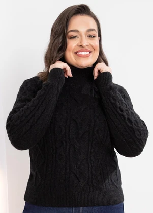 Quintess - Suéter em Tricô Preta Gola Alta - QUINTESS