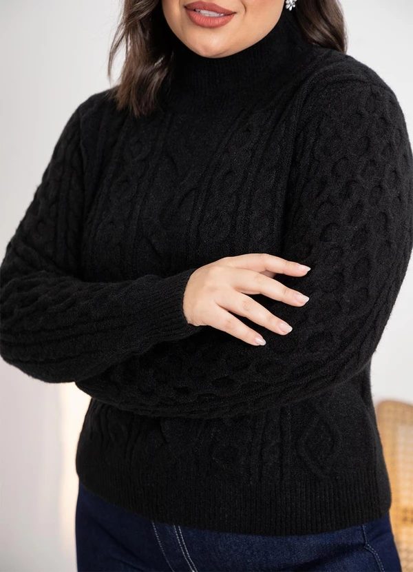 Quintess - Suéter em Tricô Preta Gola Alta 11
