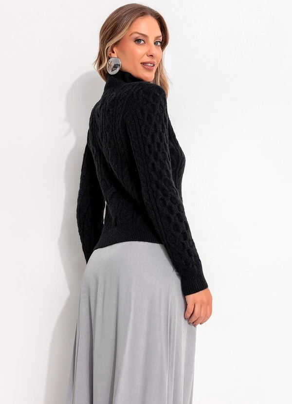 Quintess - Suéter em Tricô Preta Gola Alta 4