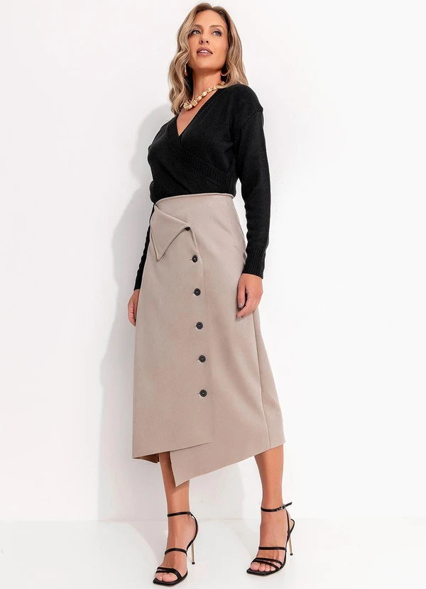 Quintess - Suéter em Tricô Preta Transpassada